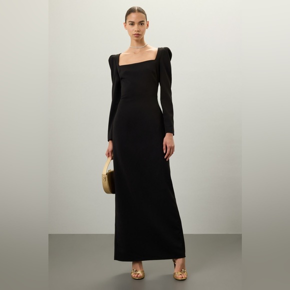 Badgley Mischka Dresses & Skirts - Badgley Mischka Black Puff Long Sleeve Square Neck Maxi Dress